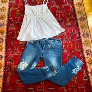 Free People Jeans 👖 27” + White Cotton Shirt ♥️ Perfect together.